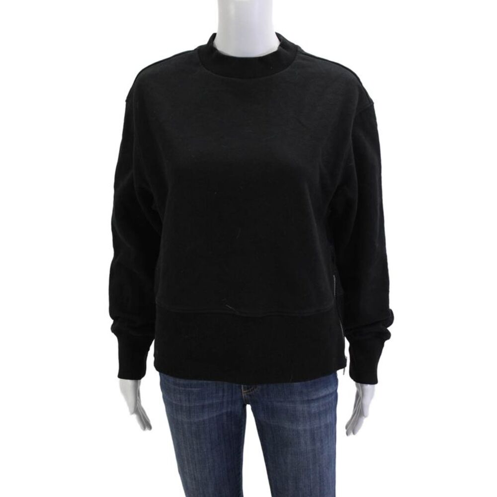 Varley Women Pullover Sweatshirts Black Zip Crew Neck Cotton Blend Size S